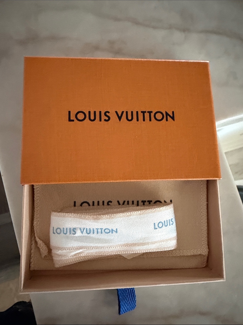 Louis Vuitton Orange and Blue Branded Box with Ribbon
